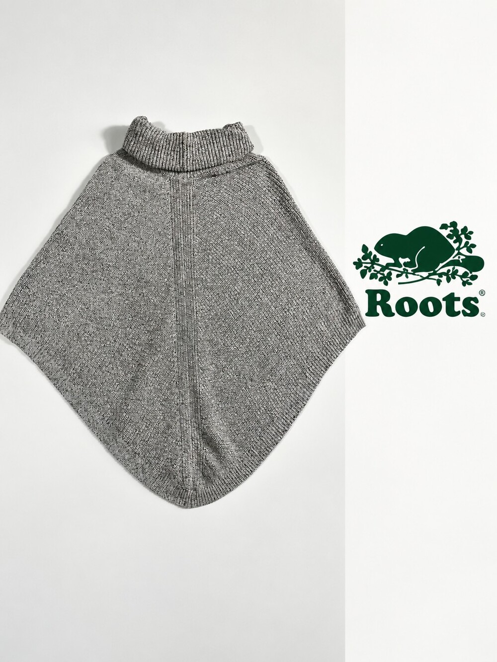 Roots Canada Grey Marled Knit Turtleneck Poncho Sweater Cape One Size